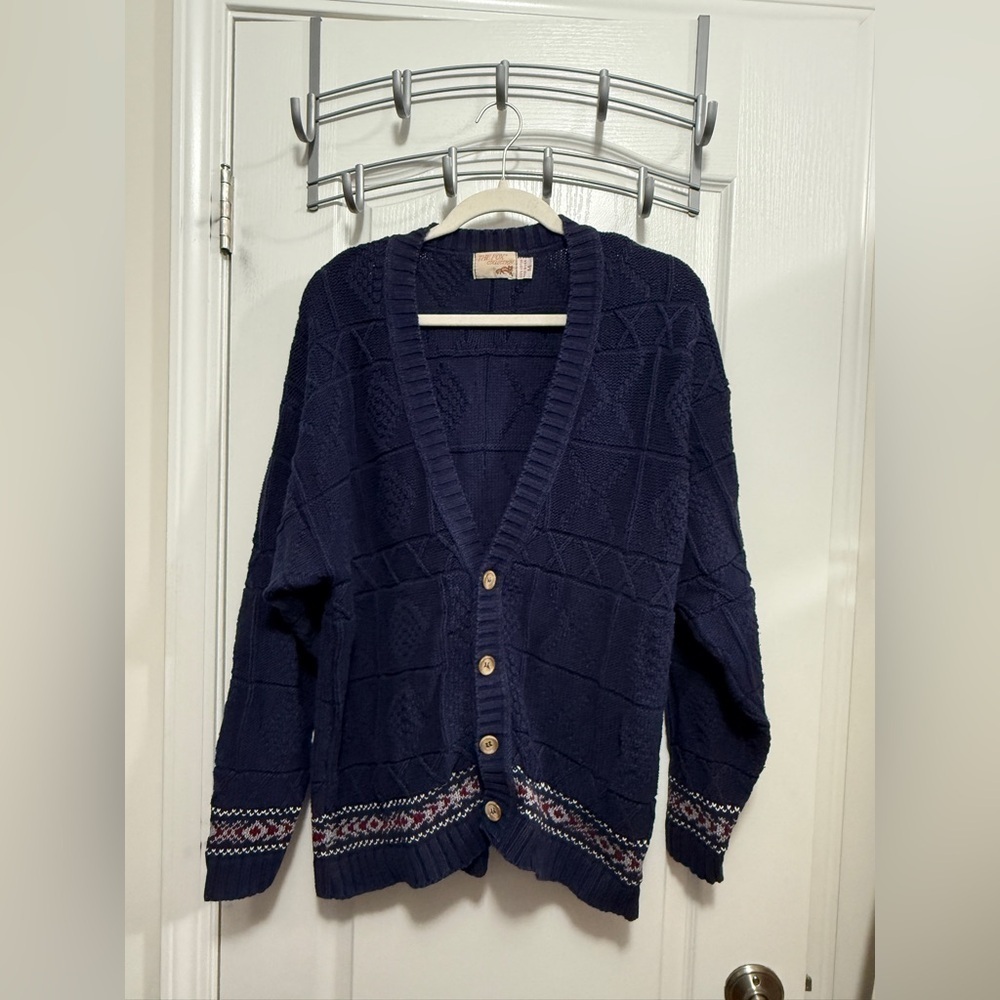 VINTAGE 90s The Fox Collection Sweater Cardigan Mens M 80s preppy grandpa‎ blue